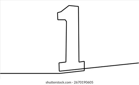 Continuous line vector design of number 1 with editable outline format. Number one continuous one line drawing of number 1. Vector illustration, one line continuous number 1 icon.