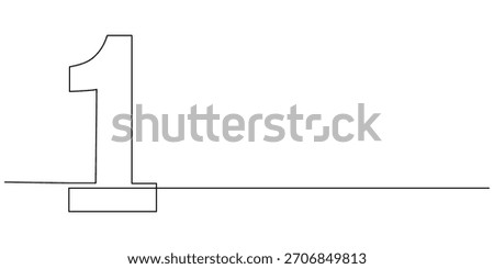 Continuous line vector design of number 1 with vector. Number one continuous one line drawing of number 1.  One line drawing of number five icon.