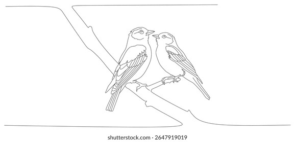 continuous line vector design of two birds perched on a tree branch