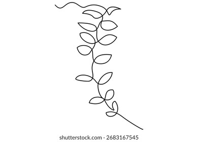 Continuous line vector drawing of botanical leaves one line contour illustration
