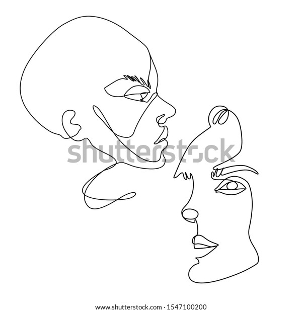 Continuous Line Vector Drawing Face Silhouette Abstract Portrait One