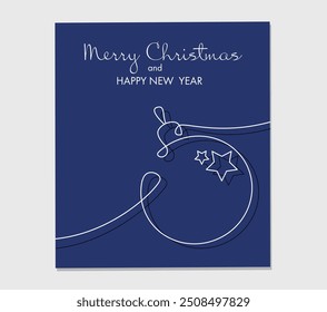 Kontinuierliche Linie Vektor Grußkarte des neuen Jahres und Weihnachtsball. Frohe Weihnachten Konzept