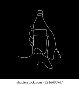 continuous line vector hand holding bottle
