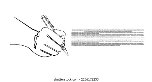 continuous line vector hand is writing. line art of writing activity with pen.drawing one line of writing work with pen