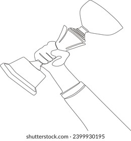 Continuous line vector of hands carrying trophy