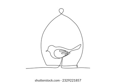 ilustración de vector de línea continua de un pájaro en una percha colgante