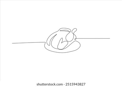 continuous line vector illustration of chicken meat on a plate	