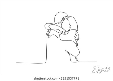 continuous line vector illustration of a couple hugging tightly