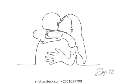 ilustración de vector de línea continua de un par abrazándose firmemente