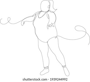 Continuous line vector illustration curvy woman dancing  Beauty concept curvy female body  Black line white background