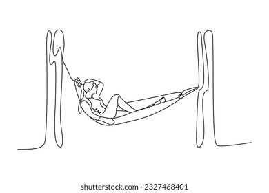 continuous line vector illustration design of woman sleeping in hammock