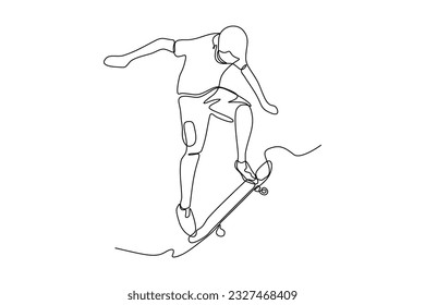  diseño de ilustración de vector de línea continua de la persona en patinaje estilo de salto de tablero