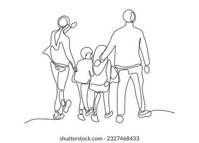continuous line vector illustration design of one family is walking
