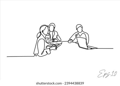 continuous line vector illustration design of an office employee having a discussion