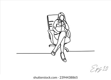 continuous line vector illustration design of woman sitting in office chair