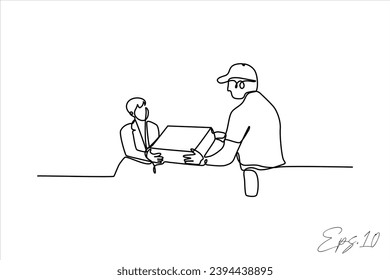 continuous line vector illustration design of a parcel courier