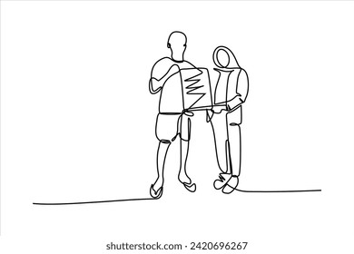 continuous line vector illustration design of person holding award