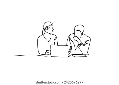 continuous line vector illustration design of people sitting while chatting