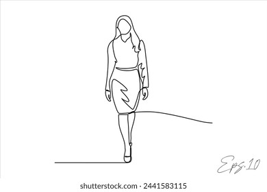 continuous line vector illustration design of woman walking	