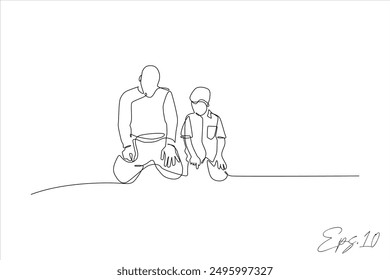  Diseño de Ilustración vectorial de línea continua de padre e hijo orando