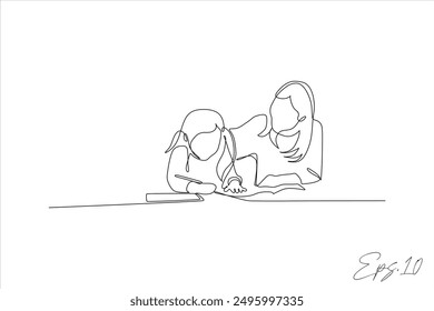 continuous line vector illustration design of parents educating their children