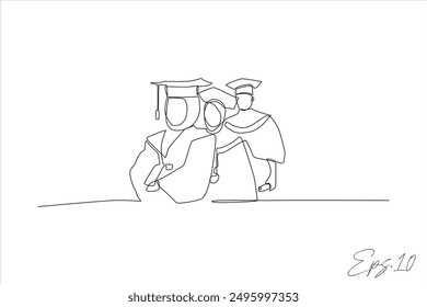 continuous line vector illustration design of graduates celebrating graduation