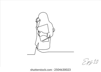 continuous line vector illustration design of woman carrying book