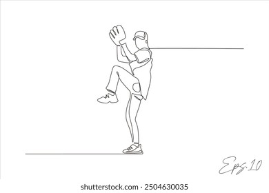 Diseño de Ilustración vectorial de línea continua de mujer jugando béisbol
