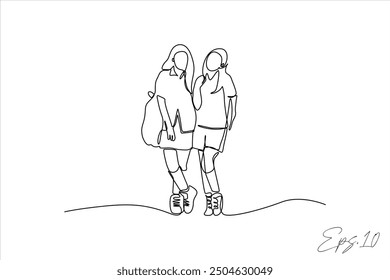  continuous line vector illustration design of two women standing