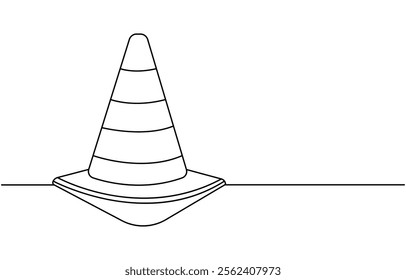 continuous line vector illustration design traffic cone, Road cone continuous one line drawing vector illustration, Traffic cone safety sign icon vector one line continuous drawing