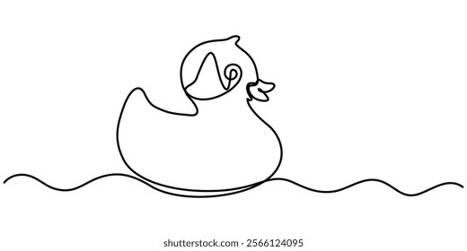 continuous line vector illustration design of one swimming duck, One continuous single line of wood duck swimming in river. Famous bird line art isolated on white background, Duck in one continuous. 