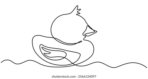 continuous line vector illustration design of one swimming duck, One continuous single line of wood duck swimming in river. Famous bird line art isolated on white background, Duck in one continuous. 