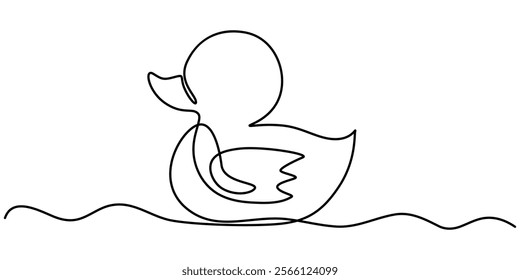 continuous line vector illustration design of one swimming duck, One continuous single line of wood duck swimming in river. Famous bird line art isolated on white background, Duck in one continuous. 