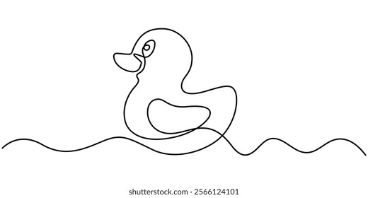 continuous line vector illustration design of one swimming duck, One continuous single line of wood duck swimming in river. Famous bird line art isolated on white background, Duck in one continuous. 