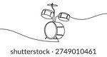 Continuous line vector illustration of a drum set isolated on transparent background. Minimalist one line drawing concept of music, percussion, band, and performance