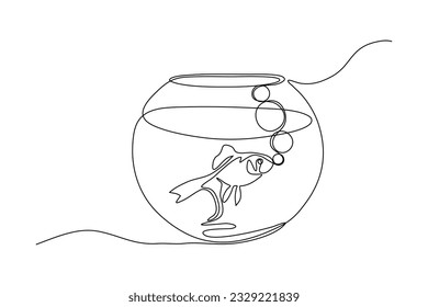 continuous line vector illustration of fish in aquarium