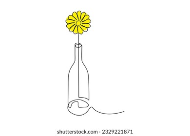 continuous line vector illustration of a flower in a bottle
