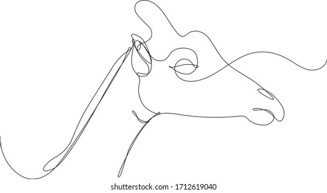 Continuous line vector illustration of a giraffe's head. Savanna animals series. Black line on white background.
