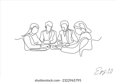  ilustración de vector de línea continua de un grupo de personas que tienen una reunión
