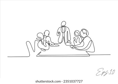  continuous line vector illustration of a group of people having a meeting