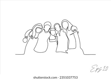  continuous line vector illustration of a group of people in a line
