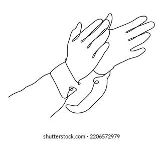 Continuous Line vector illustration of Hands. Hands Clapping, concept of Applause and acclaim. Vector Line art illustration isolated on white background.