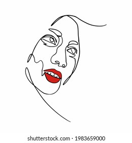 continuous line vector illustration, happy expression of a beautiful woman, for background, illustration cover book  etc.