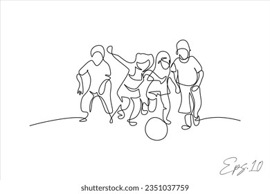  continuous line vector illustration of kids playing ball