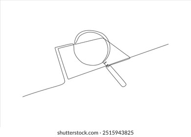 ilustração vetorial de linha contínua de lupa no papel	