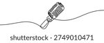 Continuous line vector illustration of a microphone isolated on transparent background. Minimalist one line drawing symbolizing music, recording, podcast, broadcasting, sound, and vocal performance