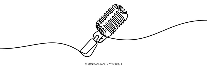 Continuous line vector illustration of a microphone isolated on transparent background. Minimalist one line drawing symbolizing music, recording, podcast, broadcasting, sound, and vocal performance
