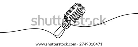 Continuous line vector illustration of a microphone isolated on transparent background. Minimalist one line drawing symbolizing music, recording, podcast, broadcasting, sound, and vocal performance