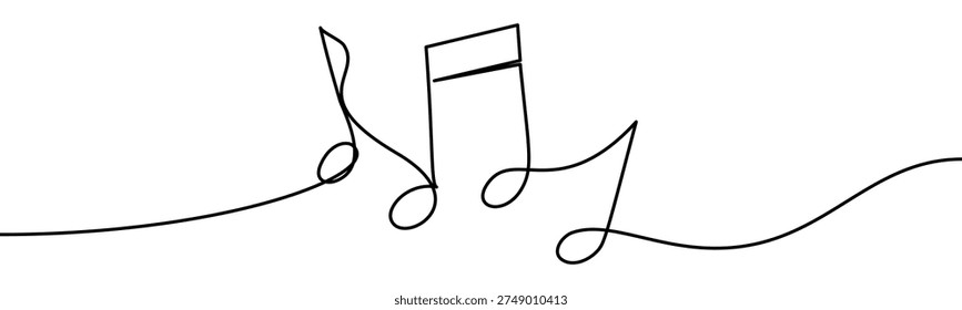 Continuous line vector illustration of music notes isolated on transparent background. Minimalist one line drawing concept of music, sound, melody and creative design