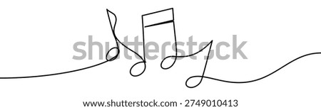 Continuous line vector illustration of music notes isolated on transparent background. Minimalist one line drawing concept of music, sound, melody and creative design